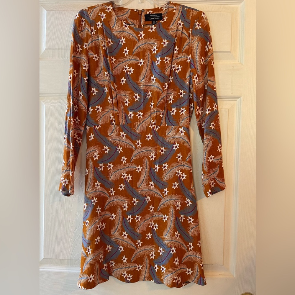 & Other Stories Rust Brown and Blue Floral Long Sleeve Dress